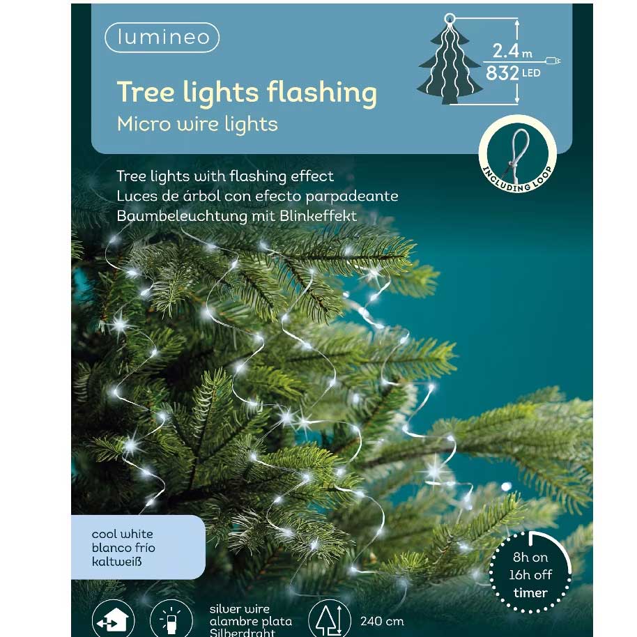 832 MICROLED BIANCO FREDDO FLASH 240CM PER ALBERO DI NATALE