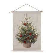 TELO DECORATIVO DA MURO CON ALBERO DI NATALE LED BIANCO CALDO E PALLINE ORO/ROSSE H60CM