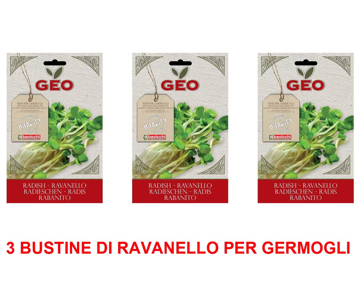 3 CONFEZIONI DI SEMI BIO DI RAVANELLO PER GERMOGLI 30GR