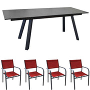 OFFERTA TAVOLO AGRA ALLUNGABILE 150/200/250X90 GRAFITE +4 POLTRONA DUCA GRAFITE/ROSSO