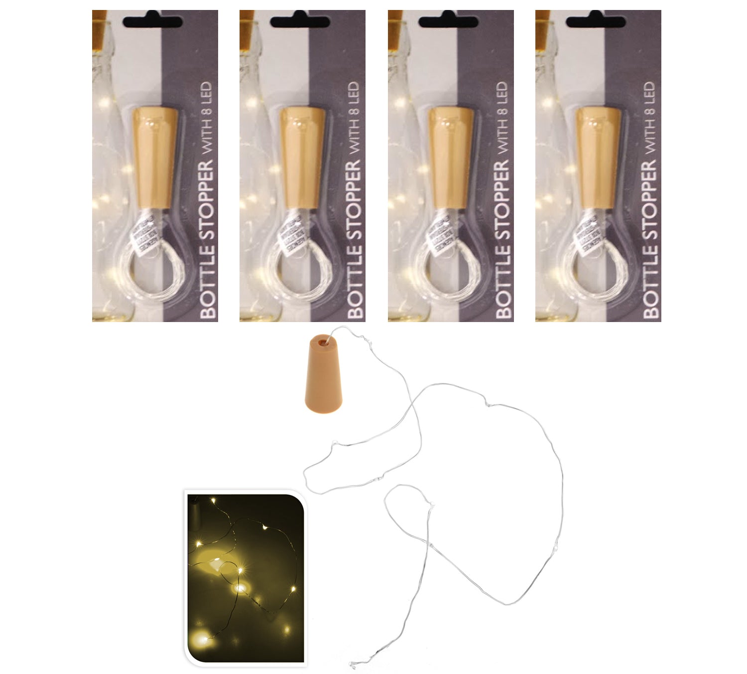 OFFERTA 4 TAPPI CON 8 MICROLED PER BOTTIGLIA LINEARI LUCI BIANCO CALDO