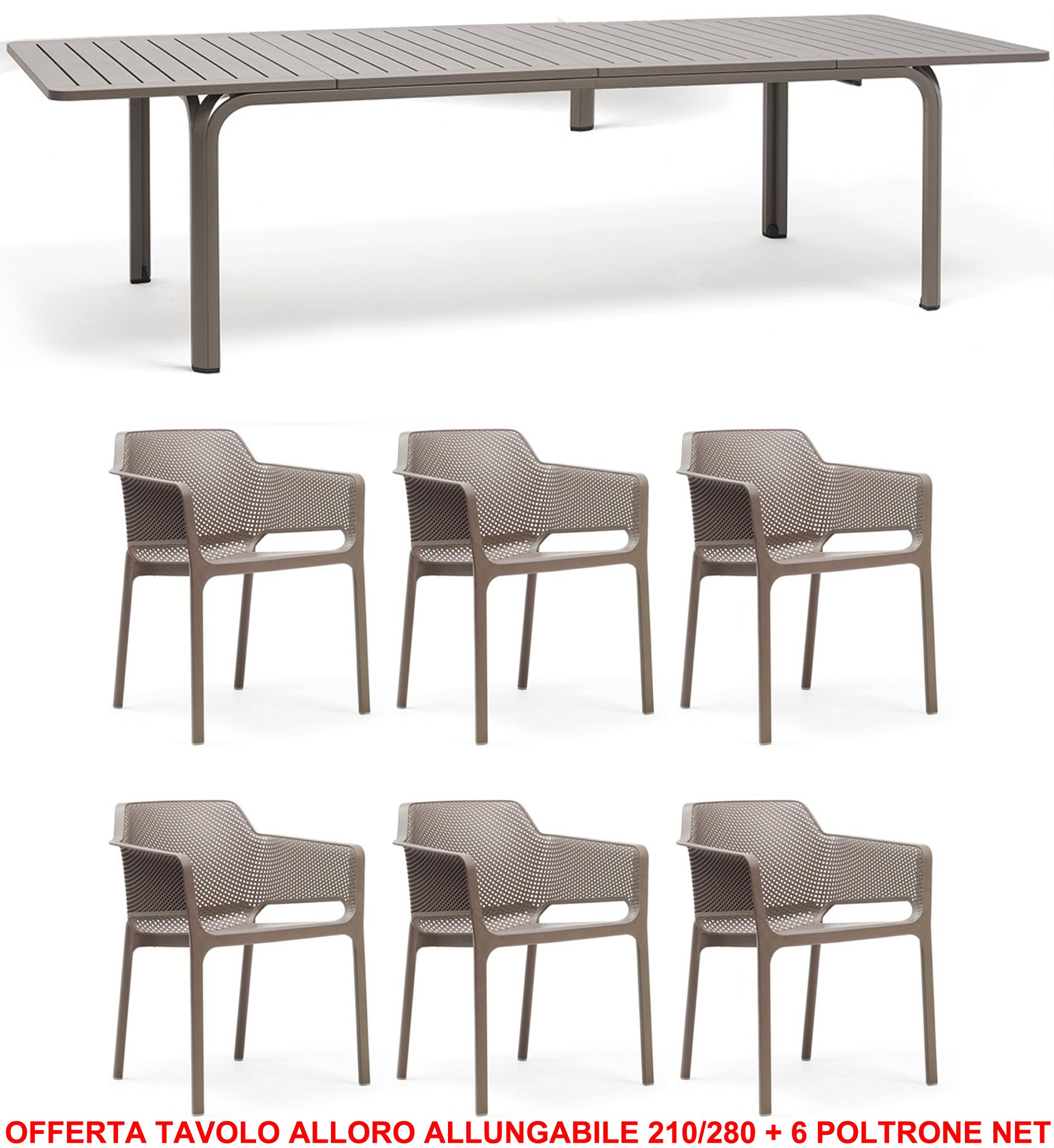 OFFERTA TAVOLO ALLORO ALLUNGABILE 210/280 + 6 POLTRONE NET COLORE A SCELTA