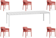 OFFERTA TAVOLO RIO ALLUNGABILE 140/210CM +6 POLTRONE NET BIANCO/CORALLO
