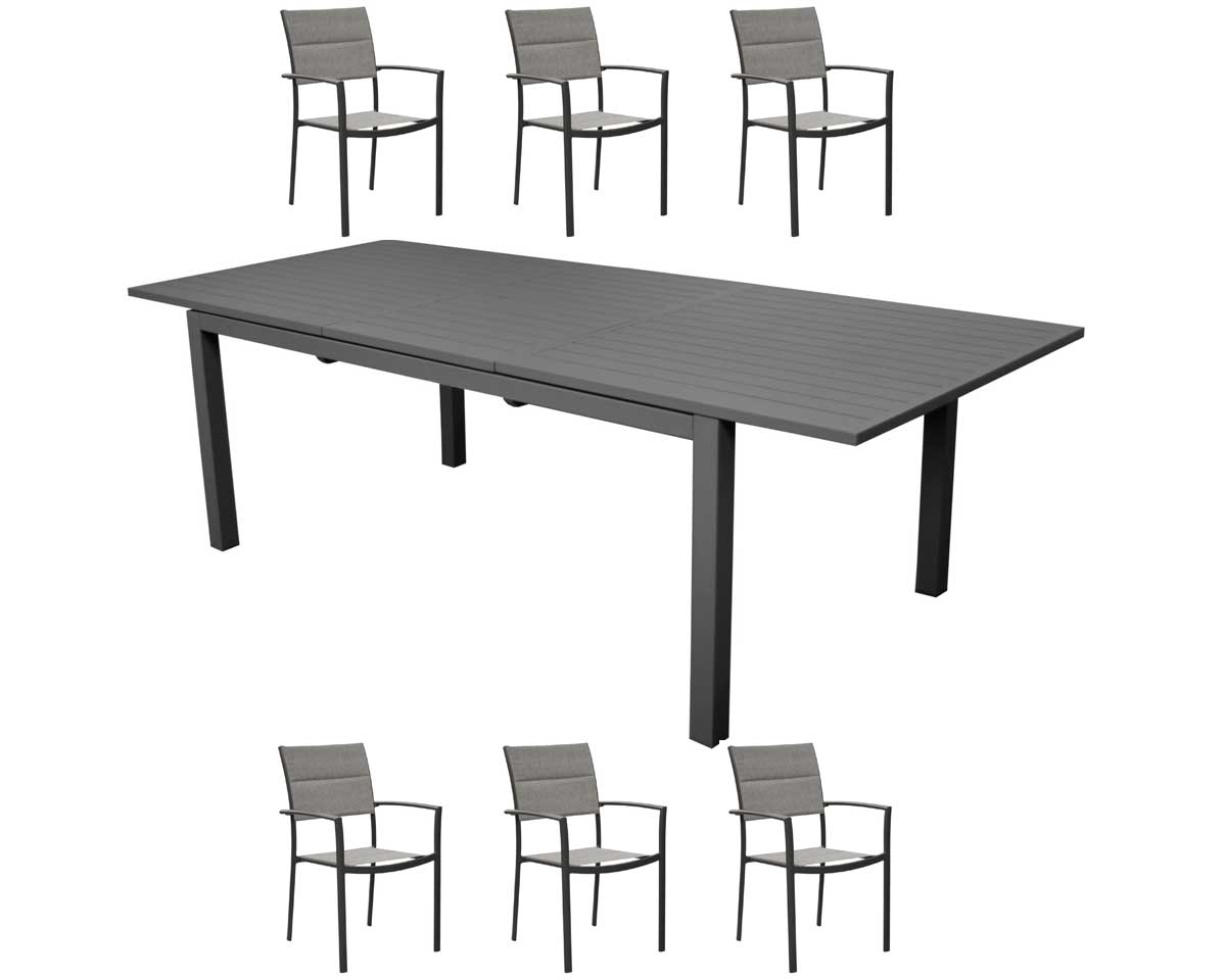 OFFERTA TAVOLO TRIESTE 200/280 CON 6 POLTRONE MILAN GRIGIO