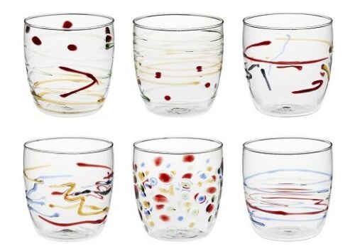 CARNIVAL SET 6 PZ BICCHIERI ACQUA 390 ML DECORI ASSORTITI