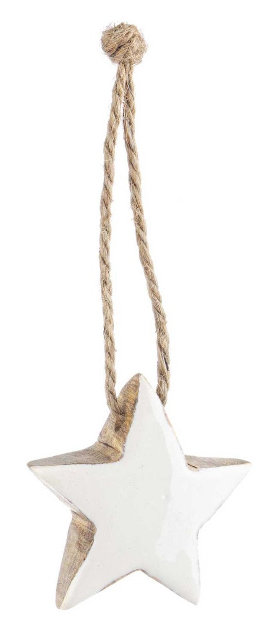PENDAGLIO STELLA BIANCA IN LEGNO 5CM