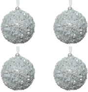 OFFERTA 4 PALLINE DI NATALE 8CM CON GLITTER ARGENTO