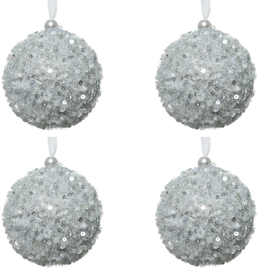 OFFERTA 4 PALLINE DI NATALE 8CM CON GLITTER ARGENTO