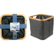 Cesto Portabiancheria Quadrato con Bordo in Bambù 30x30 cm Grigio PERAGA HOME