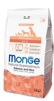 MONGE CIBO SECCO CANE CROCCANTINI CON SALMONE E RISO 2,5 KG