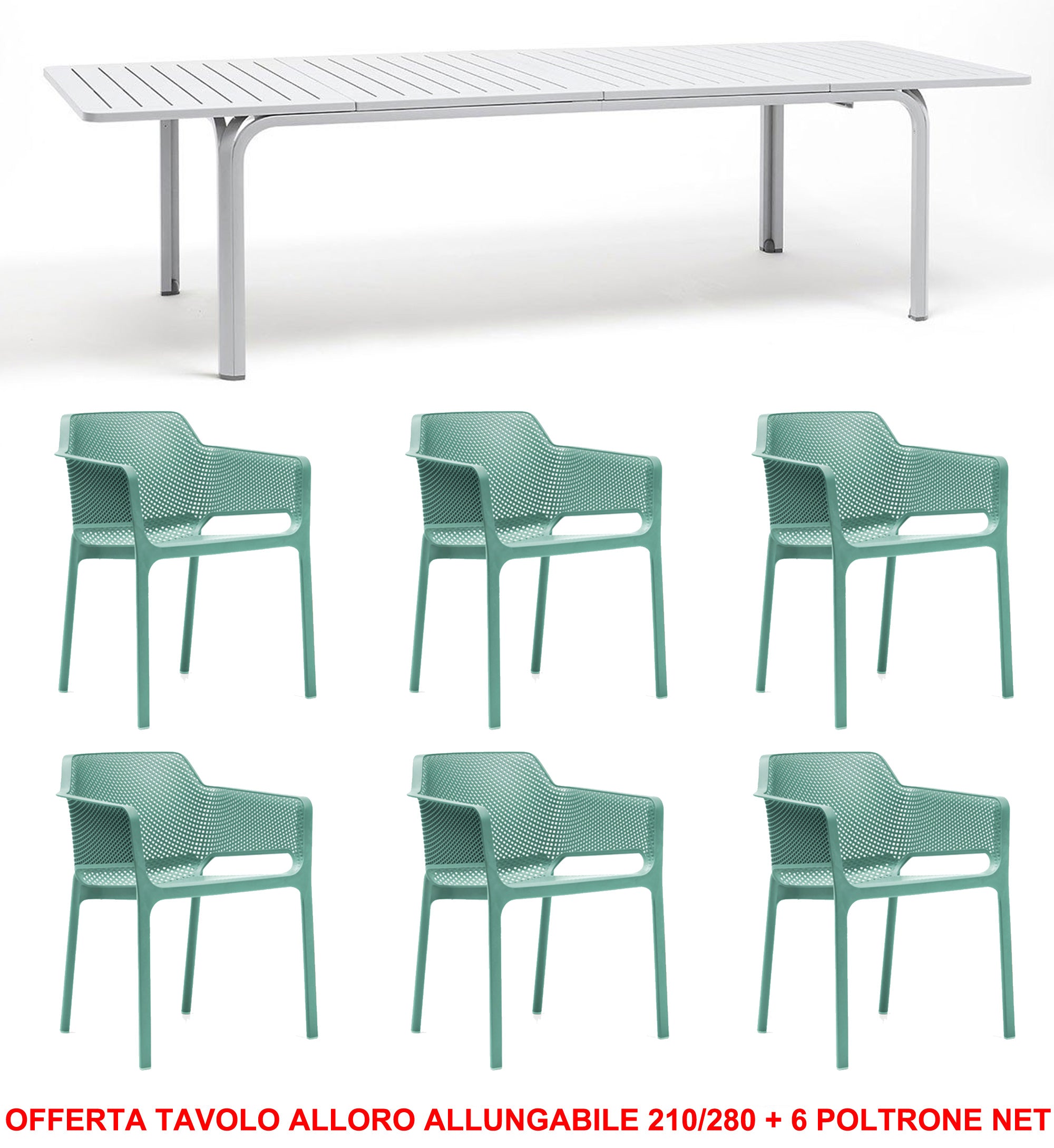 OFFERTA TAVOLO ALLORO ALLUNGABILE 210/280 + 6 POLTRONE NET COLORE A SCELTA