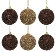 OFFERTA 6 PALLINE MARRONE CHIARO/SCURO CON ORPELLI 8CM ASSORTITE