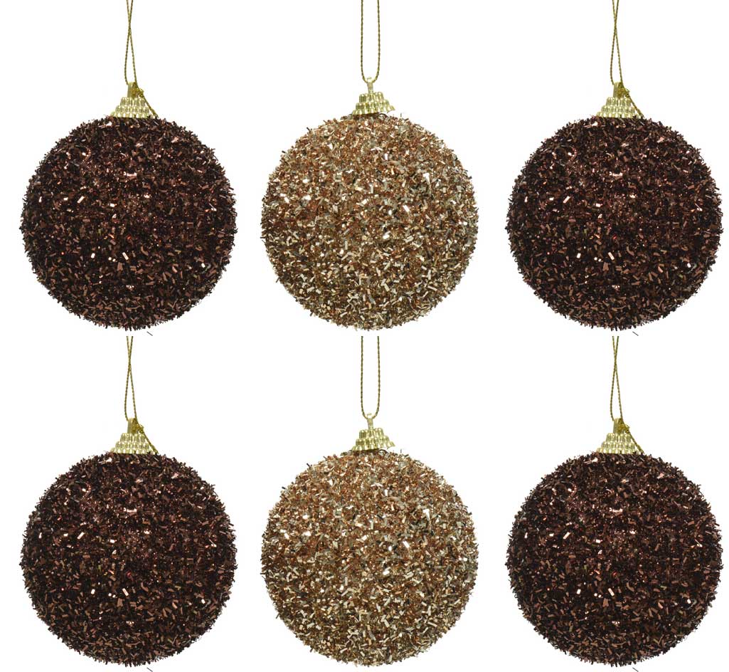 OFFERTA 6 PALLINE MARRONE CHIARO/SCURO CON ORPELLI 8CM ASSORTITE