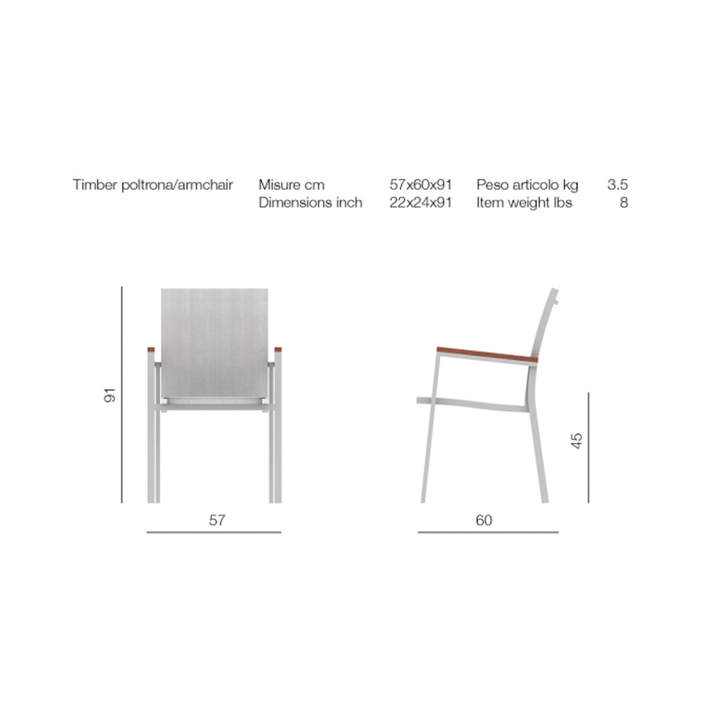 POLTRONA TIMBER CON BRACCIOLI IN TEAK 60X57X91CM