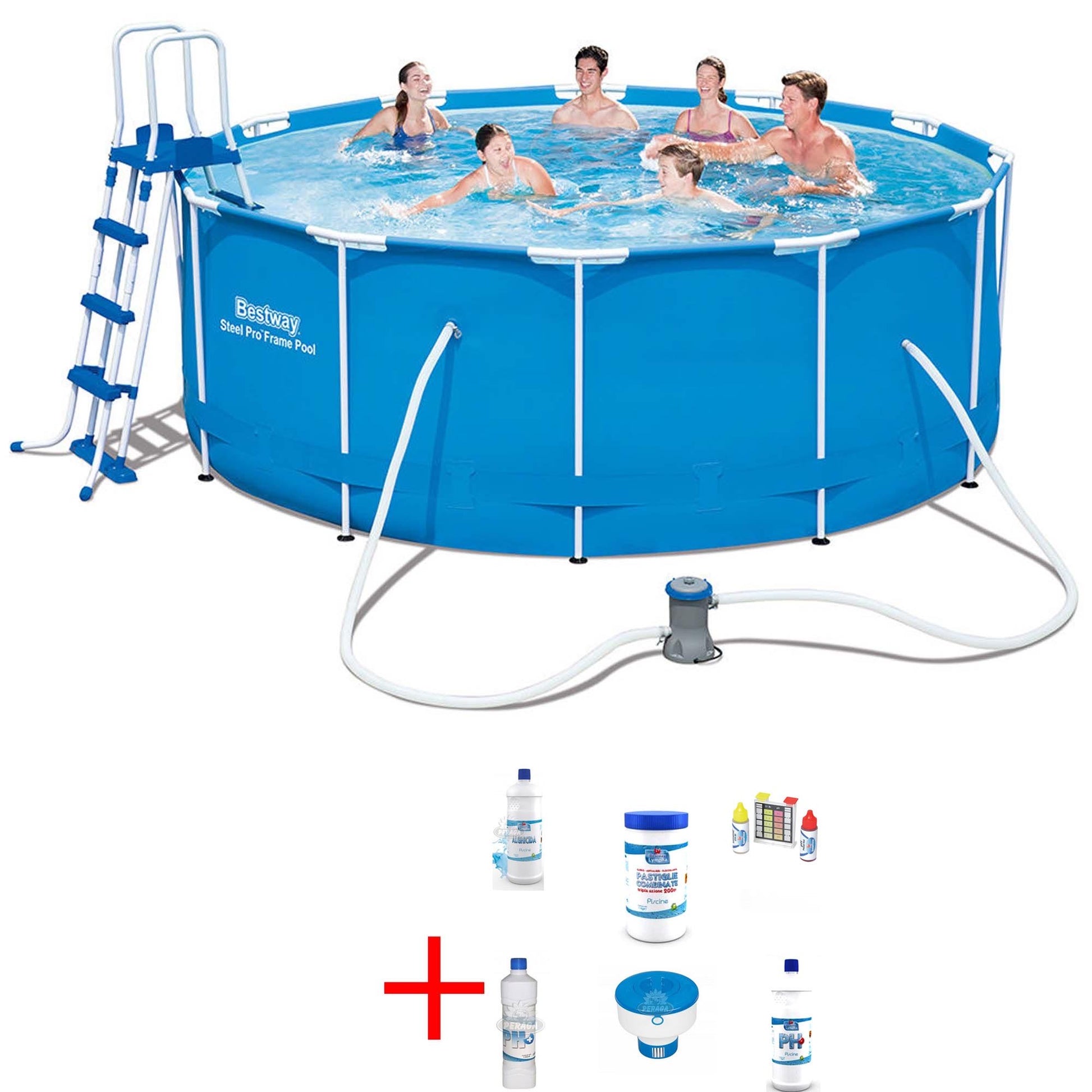 OFFERTA PISCINA STEEL PRO FRAME ROTONDA 366X122CM CON POMPA E ACCESSORI + KIT MANTENIMENTO