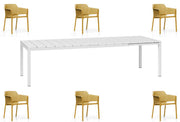 OFFERTA TAVOLO RIO ALLUNGABILE 140/210CM +6 POLTRONE NET BIANCO/SENAPE