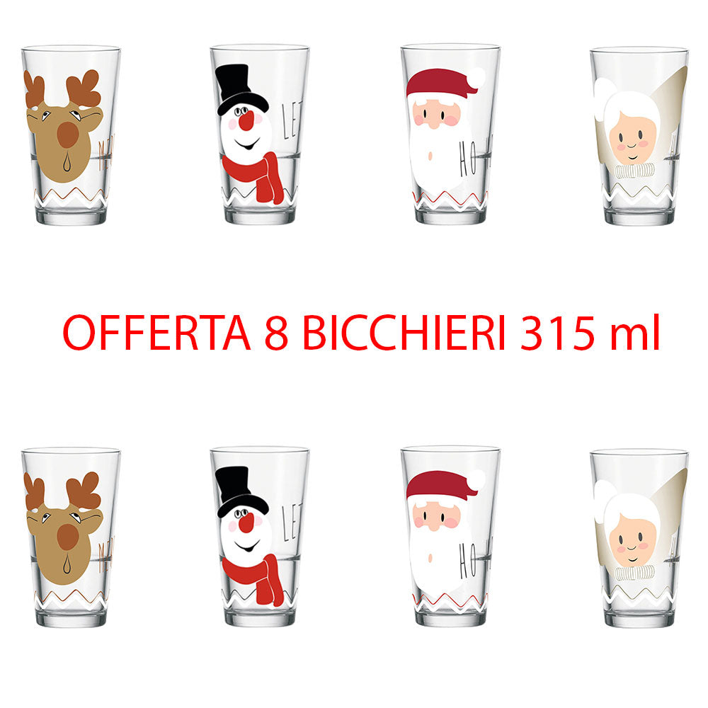 OFFERTA SET 8 BICCHIERI NATALIZI 315ML FANTASIE ASSORTITE