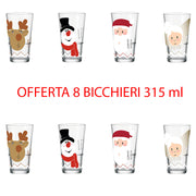 OFFERTA SET 8 BICCHIERI NATALIZI 315ML FANTASIE ASSORTITE