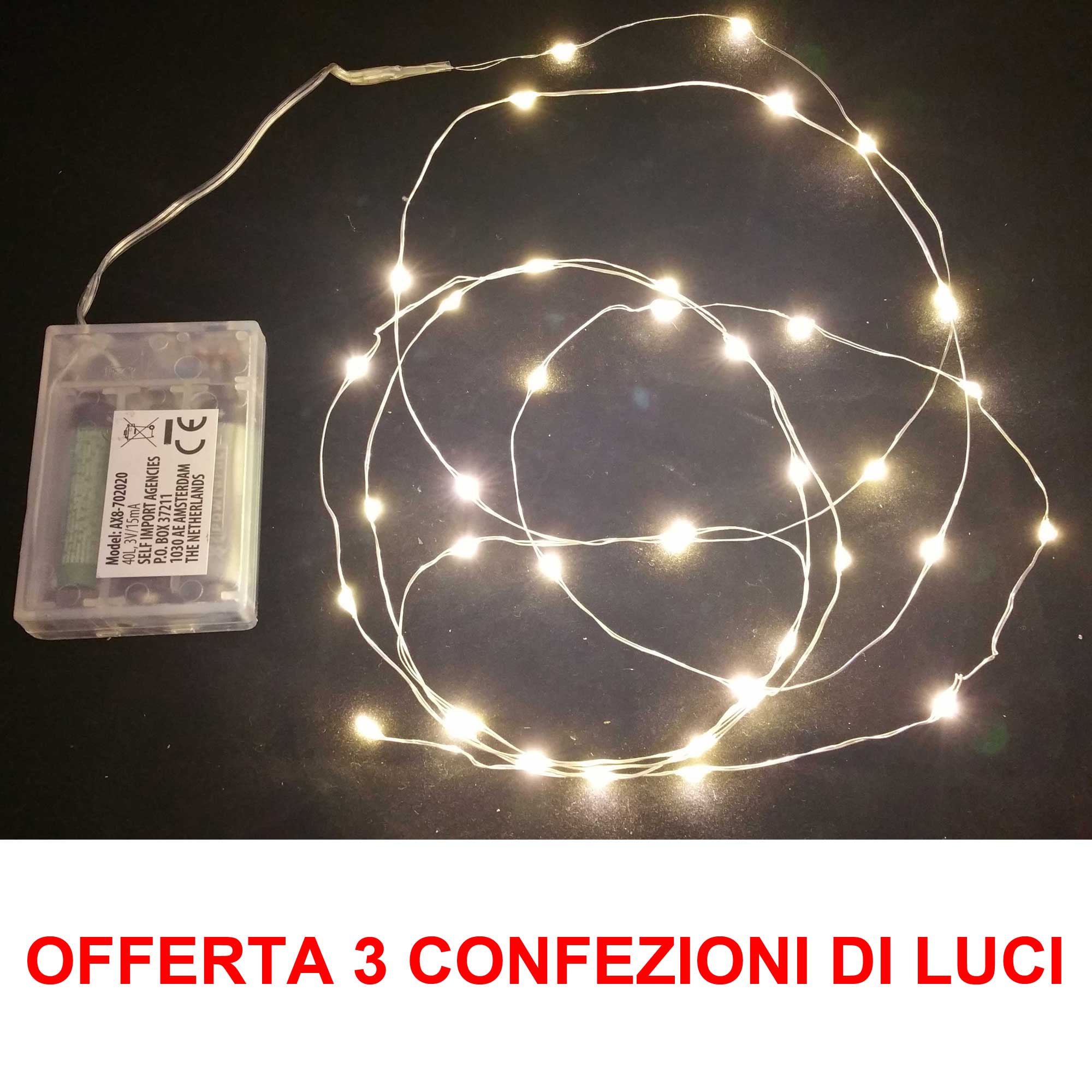 OFFERTA 3 CONFEZIONI DA 40 MICROLED LINEARI LUCI BIANCO CALDO A BATTERIA
