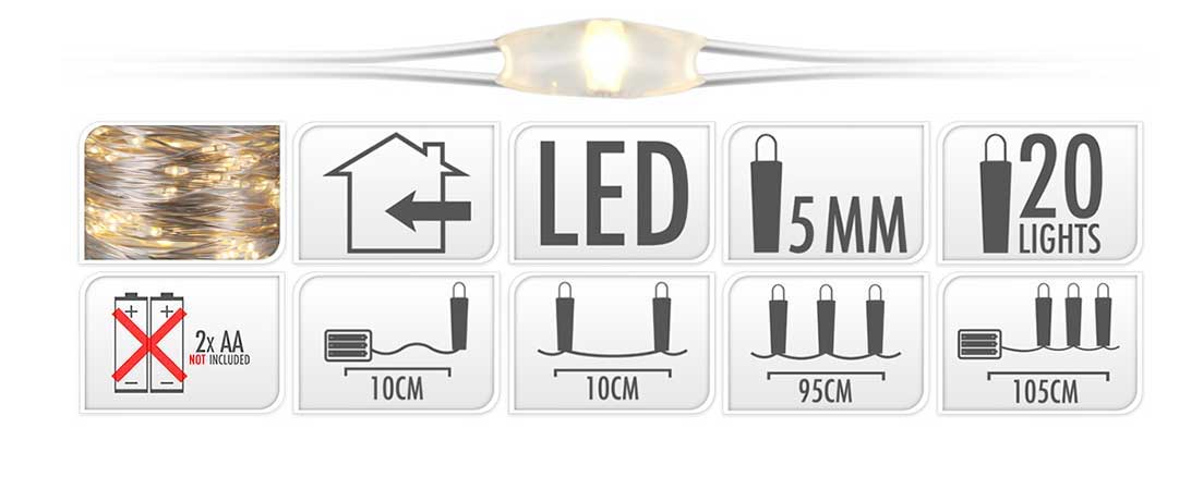 OFFERTA 5 CONFEZIONI DA 20 MICROLED LINEARI LUCI BIANCO CALDO A BATTERIA