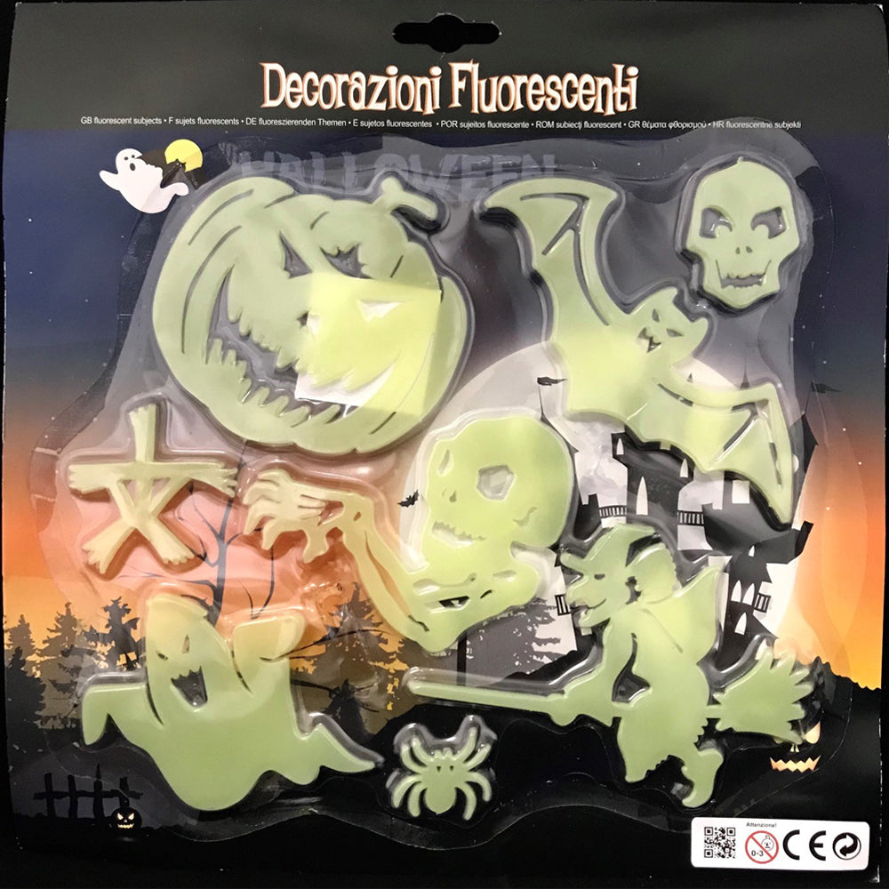 FIGURE DI HALLOWEEN FLUORESCENTI CON ADESIVO ASSORTITE