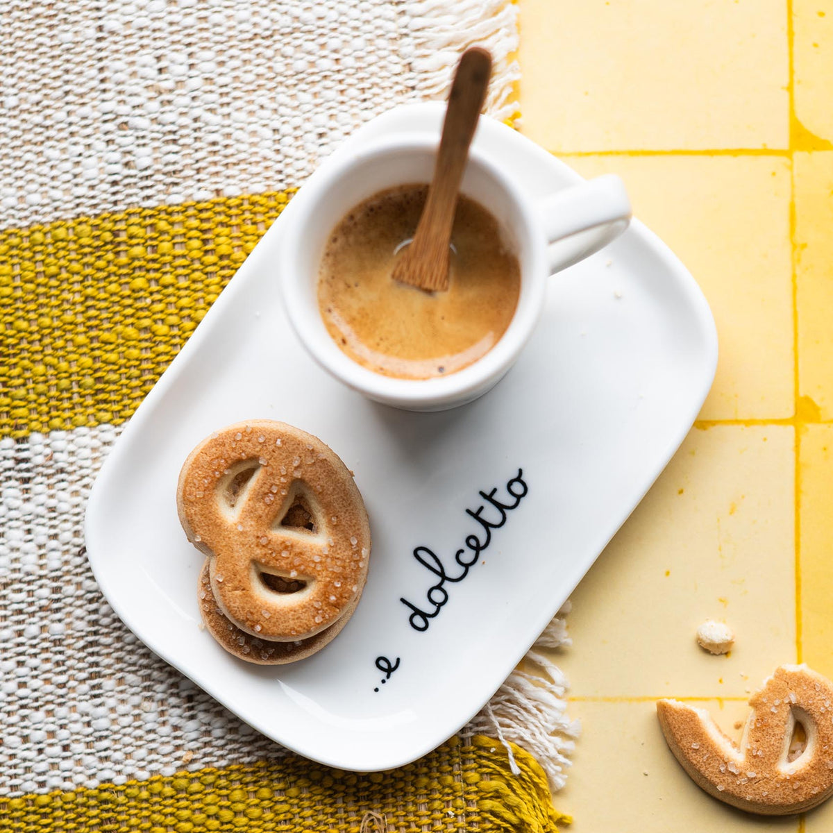 Set 2 Piattini Tazze Espresso '...e dolcetto' 14.2x10.2cm Bianco Simple Day