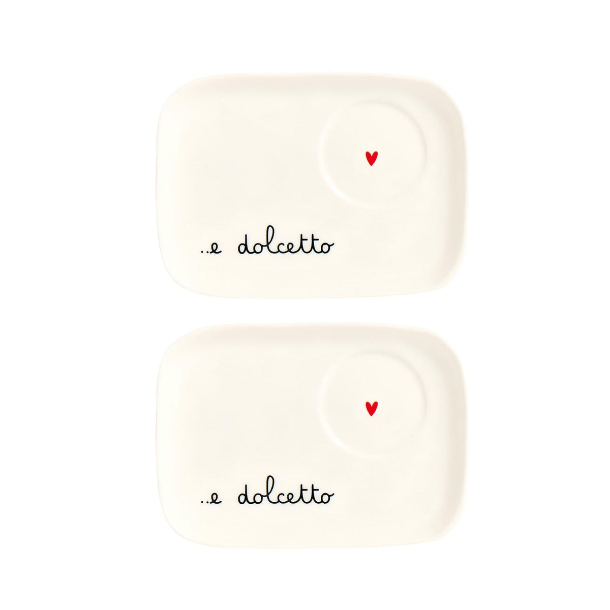 Set 2 Piattini Tazze Espresso '...e dolcetto' 14.2x10.2cm Bianco Simple Day