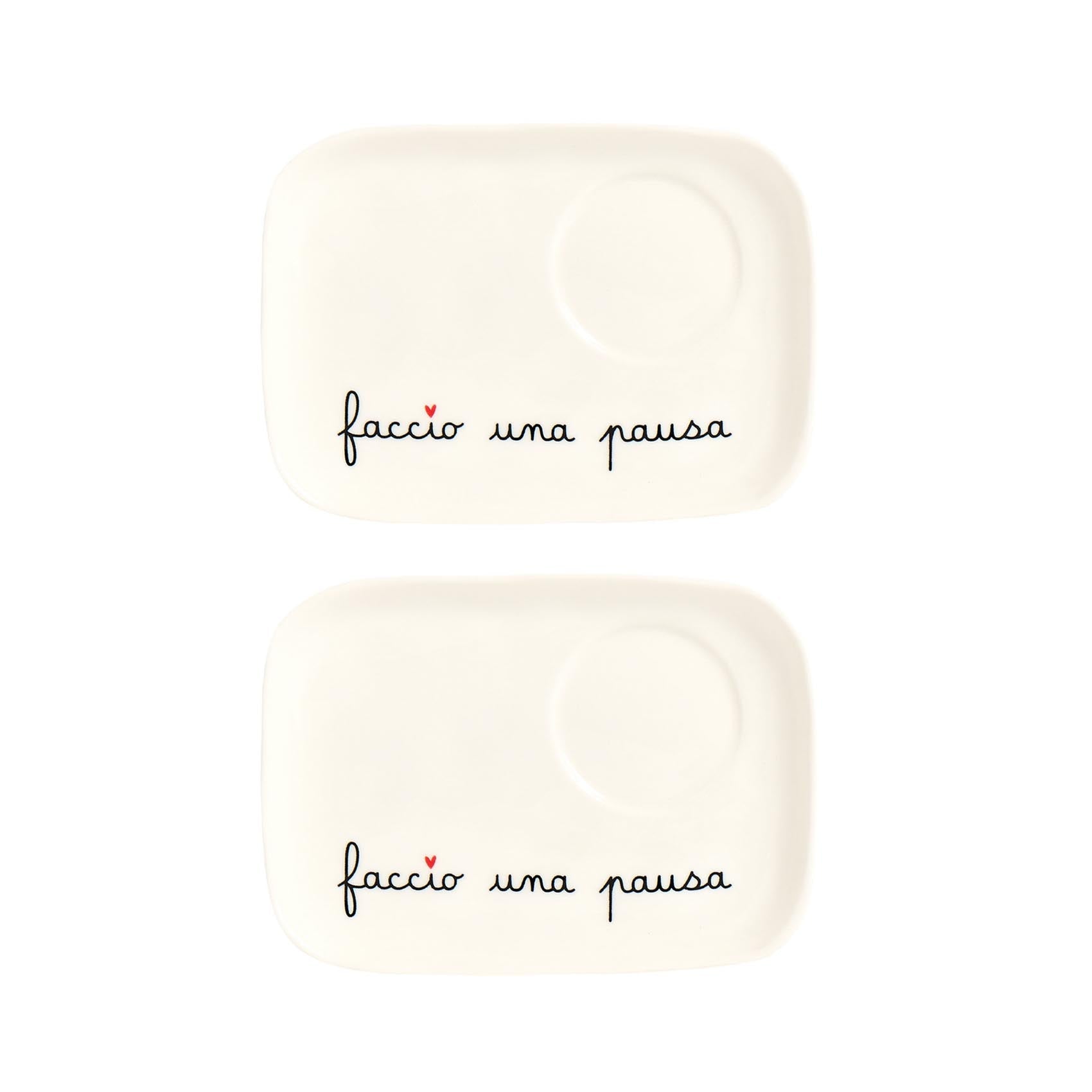Set 2 Piattini per Tazze Espresso 14.2 x 10.2 cm Bianco con Scritta Nera Simple Day