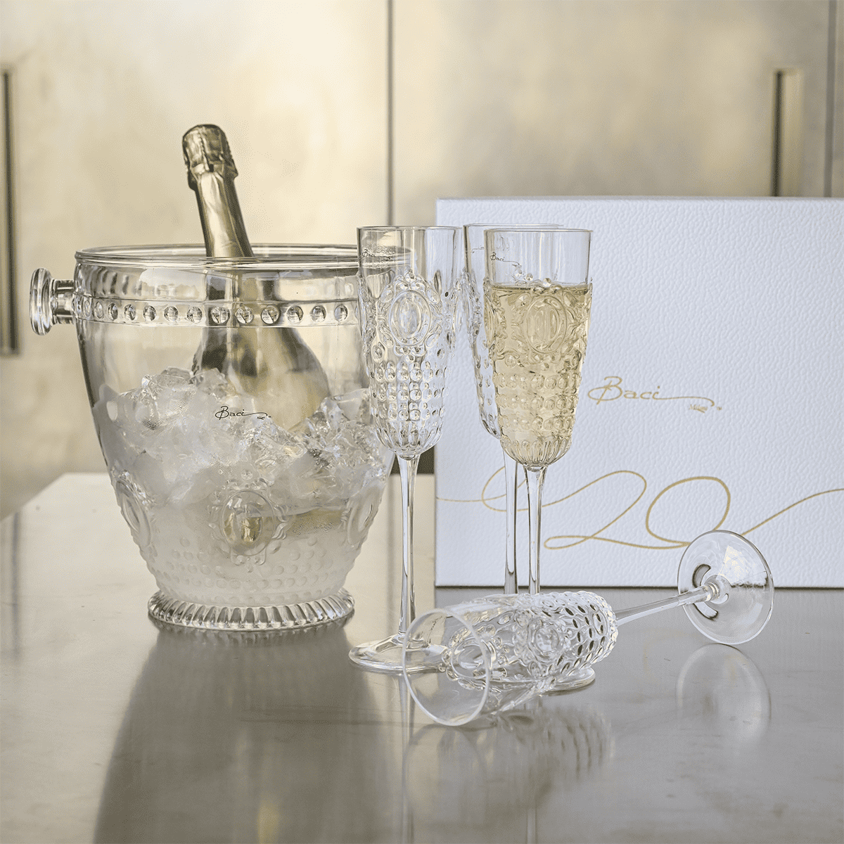 SET 4 FLUTE + SECCHIELLO CHAMPAGNE - BAROQUE & ROCK ANNIVERSARY
