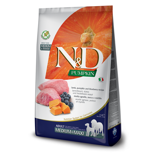 CROCCHETTE PER CANI N&D GRAIN FREE AGNELLO, ZUCCA E MIRTILLO 2,5 KG ADULT MEDIUM/MAXI