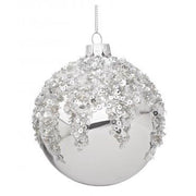 PALLINA DI NATALE SFERA IN VETRO TRIUMPH ARGENTO D80CM CON PAILLETTES