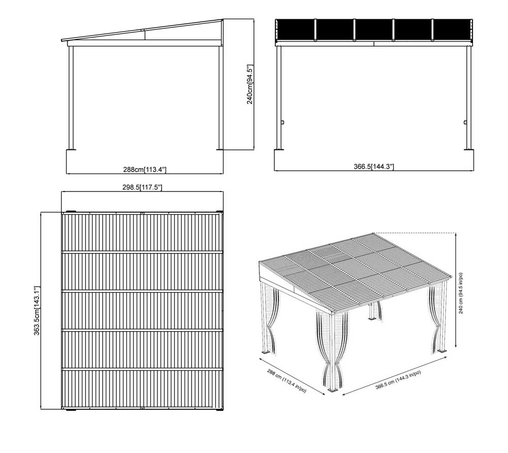 PERGOLA ADDOSSATA 3X3,5 ANTRACITE PORTLAND CON ZANZARIERE