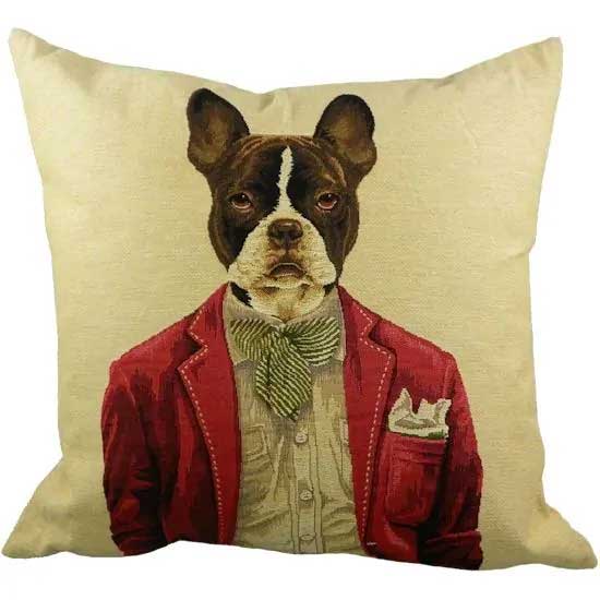 CUSCINO GOBELIN CON BULLDOG FRANCESE CON GIACCA 45X45CM