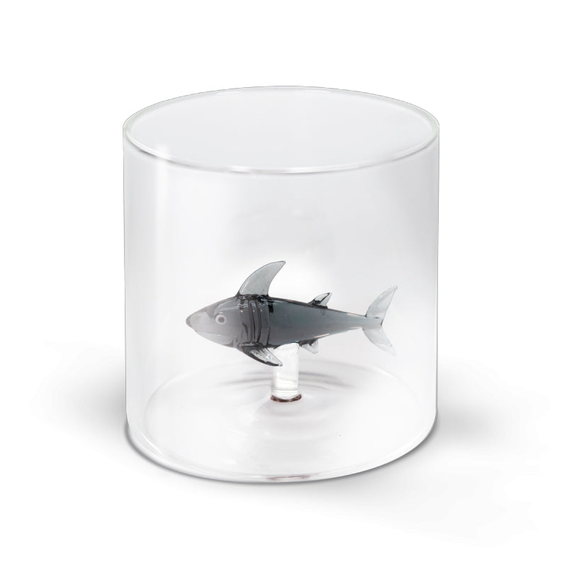 WD Lifestyle Bicchiere in Vetro Borosilicato 250 ml con Decoro Squalo