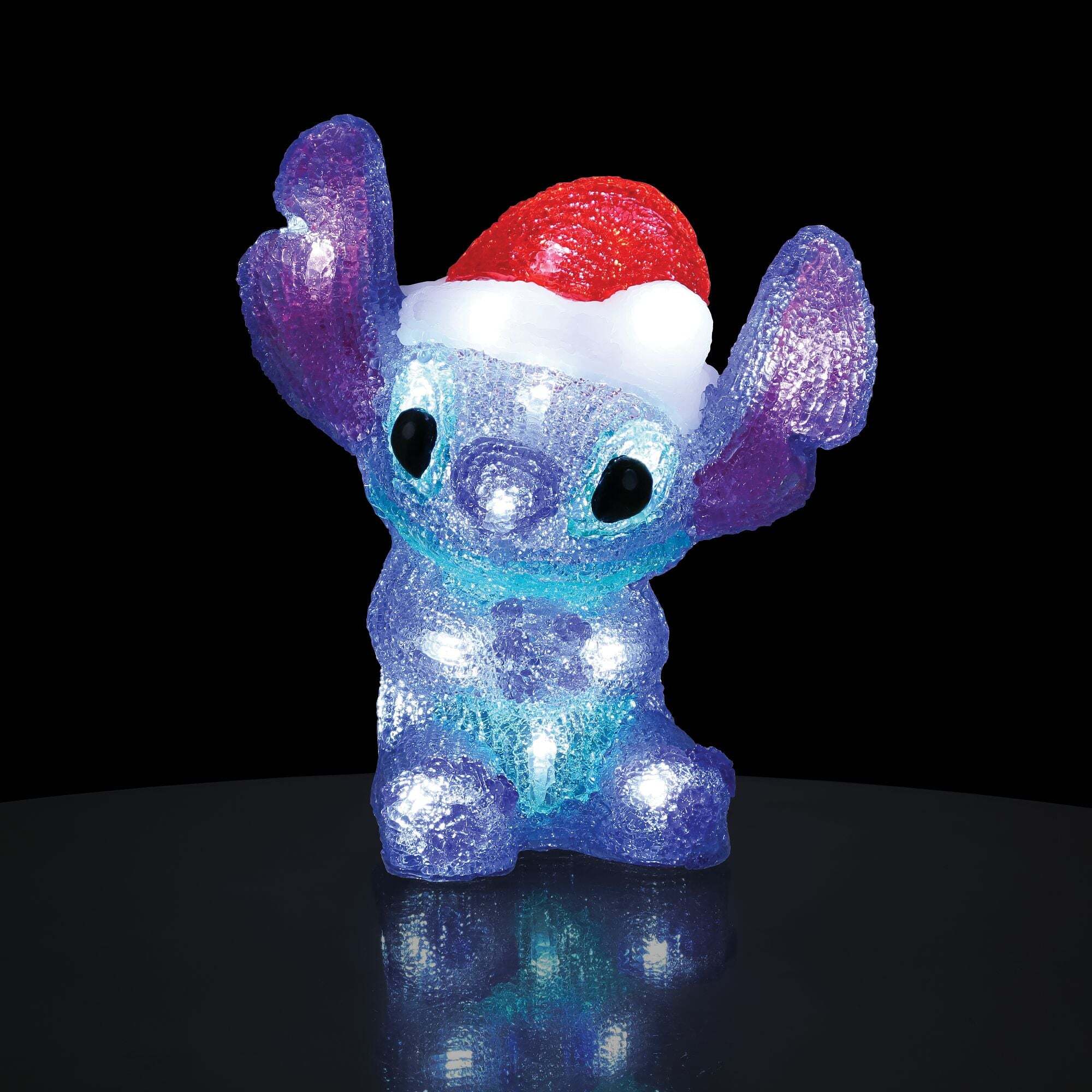 Figurina Stitch Luminosa a Batteria 20cm Blu con Cappello Natalizio Disney D56