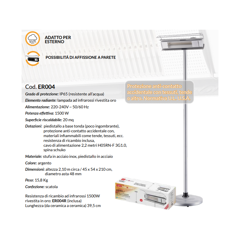 PIANTANA RISCALDANTE PER ESTERNO INFRAROSSI 1500W