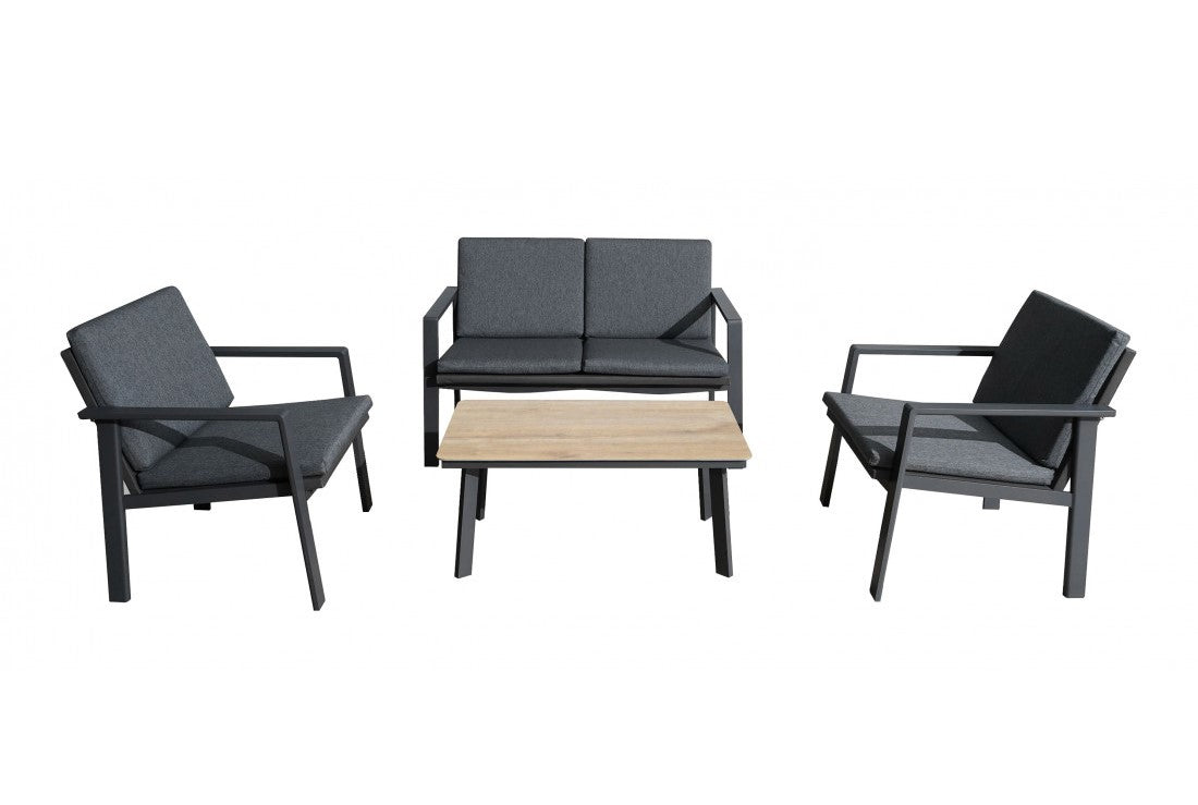 SALOTTO DA GIARDINO SUN SET IN ALLUMINIO GRAFITE/ROVERE/GRIGIO
