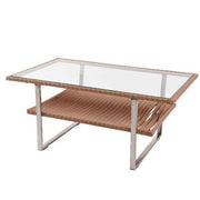 TAVOLINO  DA ESTERNO 90X55X41CM IN ACCIAIO E VIMINI MARRONE