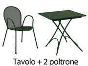 SET TAVOLO 76X76CM + 2 POLTRONE VERDE SCURO
