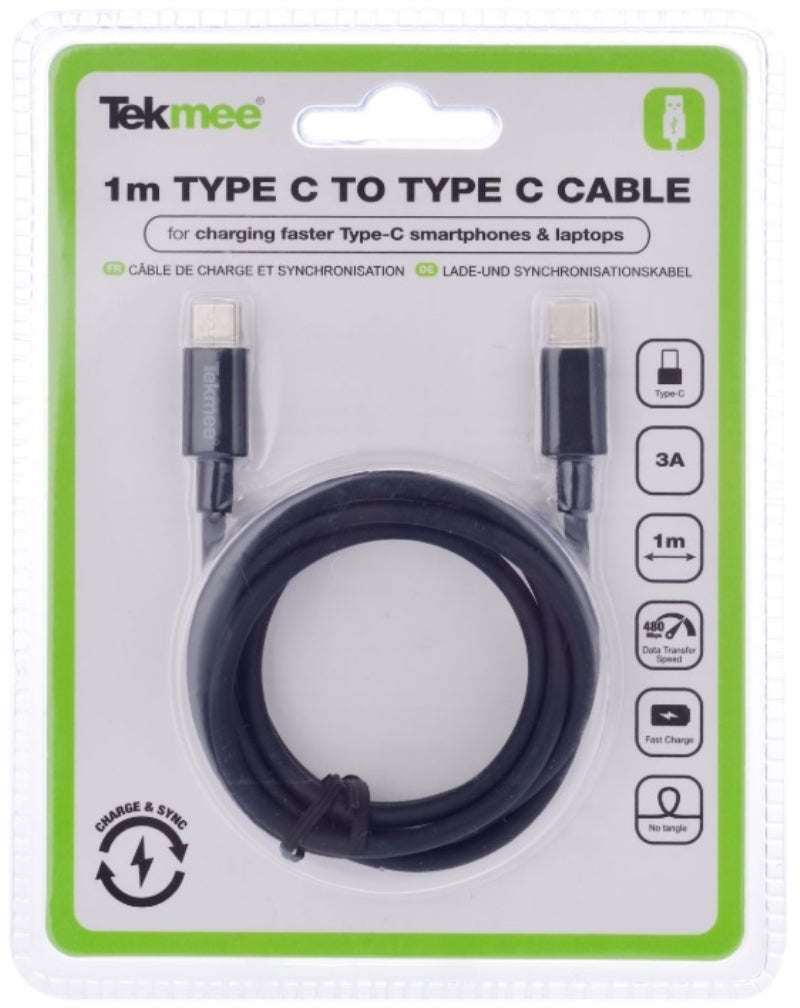 CAVO DI RICARICA RAPIDA TEKMEE 1M TYPE-C COLORE ASSORTITO
