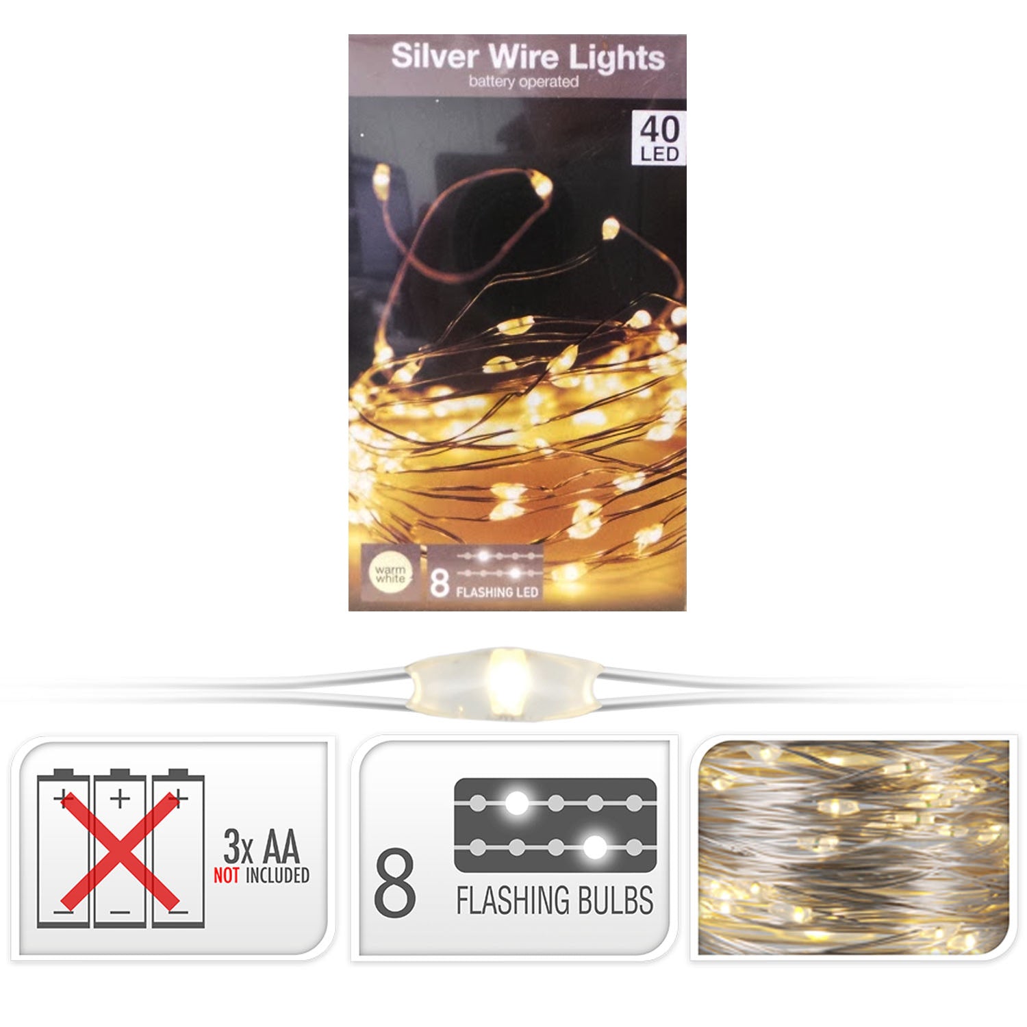 40 MICROLED LINEARI LUCI BIANCO CALDO A BATTERIA
