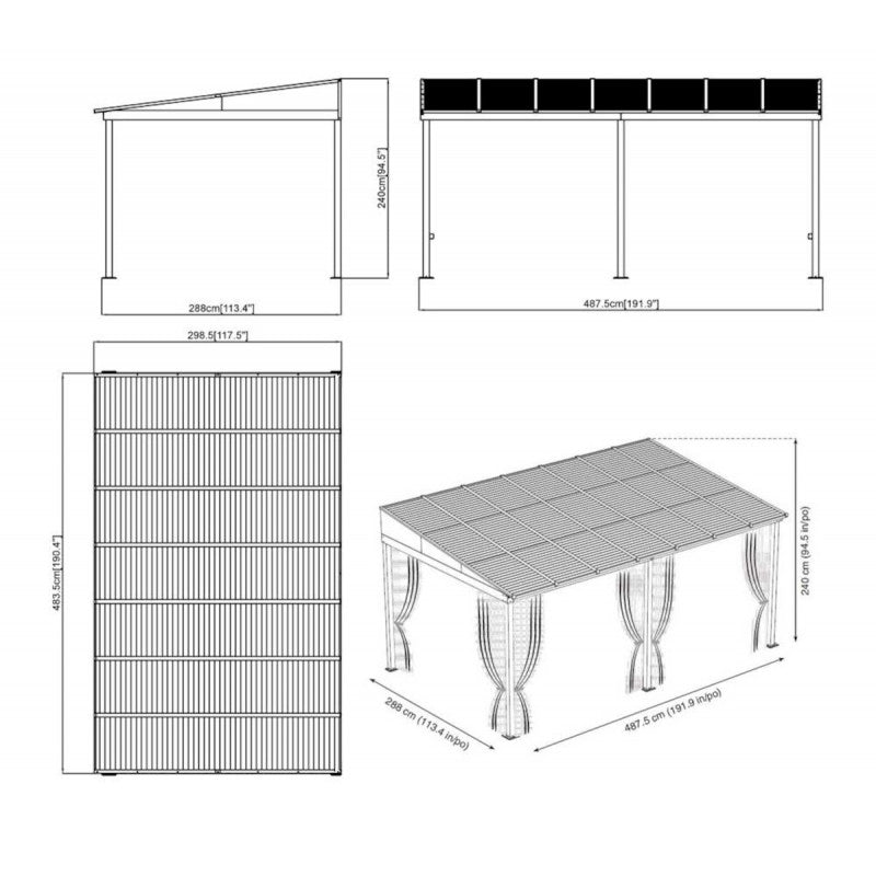 PERGOLA ADDOSSATA 3X4,8 ANTRACITE PORTLAND CON ZANZARIERE