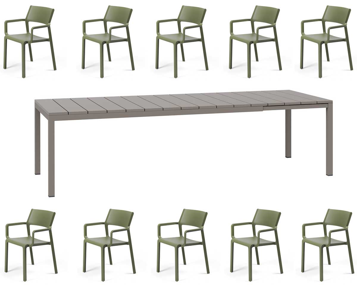OFFERTA TAVOLO RIO 210/280 CON 10 POLTRONE TRILL TORTORA/AGAVE
