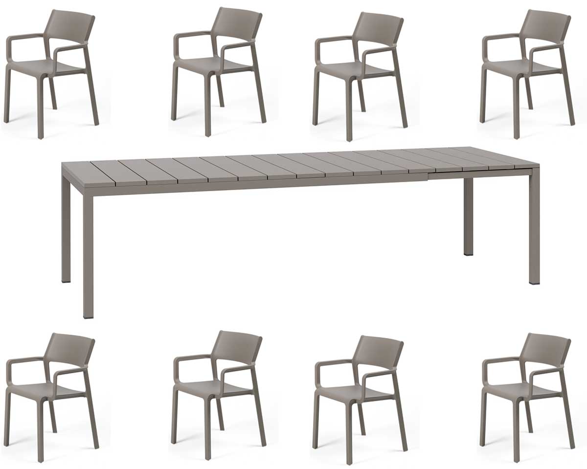 OFFERTA TAVOLO RIO 210/280 CON 8 POLTRONE TRILL TORTORA