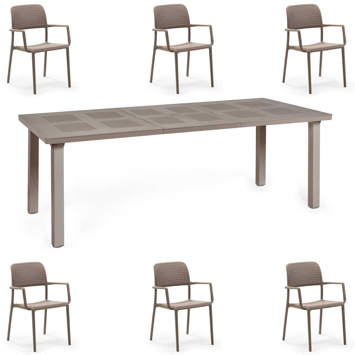 OFFERTA TAVOLO LEVANTE ALLUNGABILE 160/220CM +6 POLTRONE BORA COLORE A SCELTA