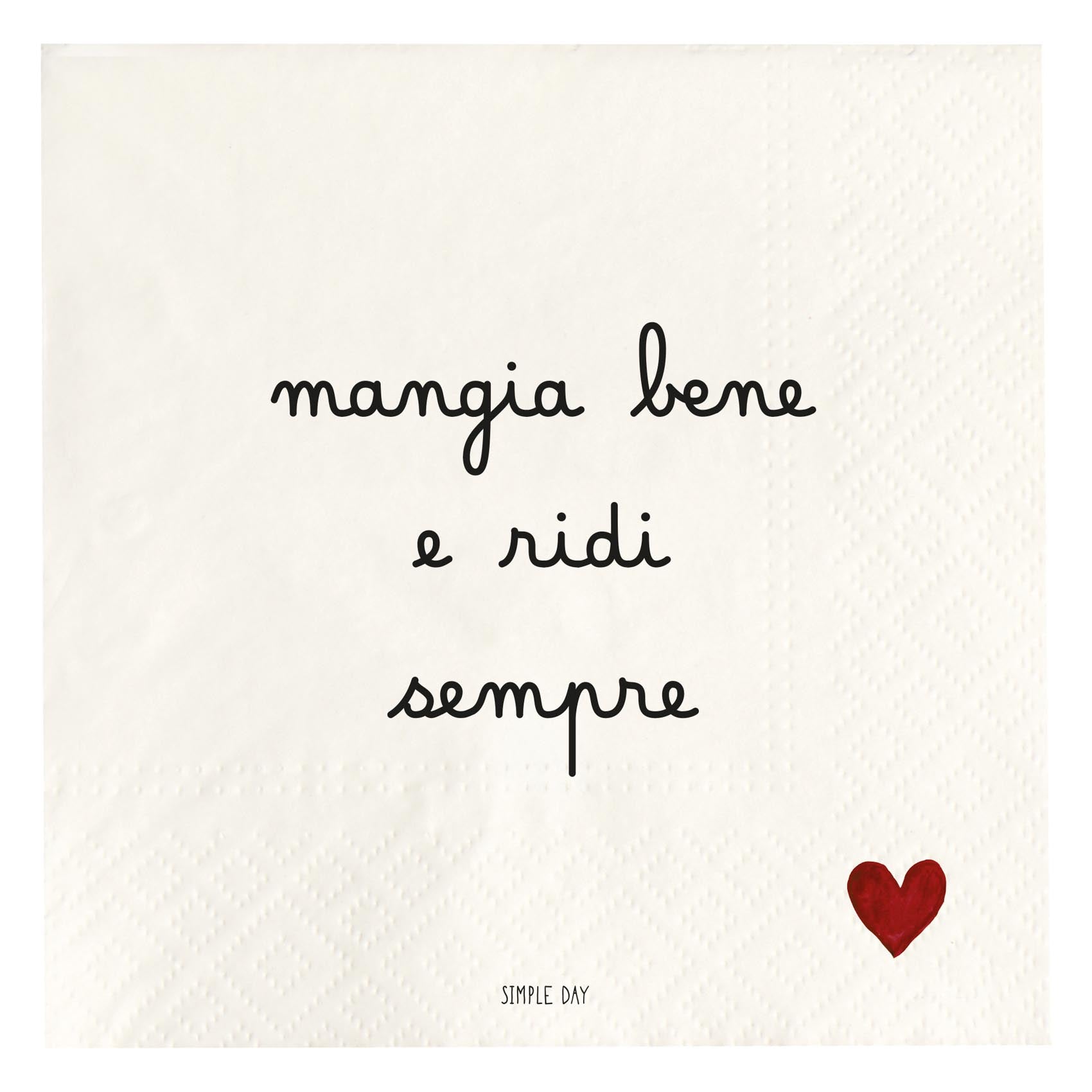 Set 20 tovaglioli in carta Mangia bene e ridi sempre 33 x 33 cm bianco SIMPLE DAY