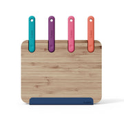 SET 4 COLTELLI IN ACCIAIO INOX CON TAGLIERE IN BAMBÙ E BASETTA PORTA-TABLET