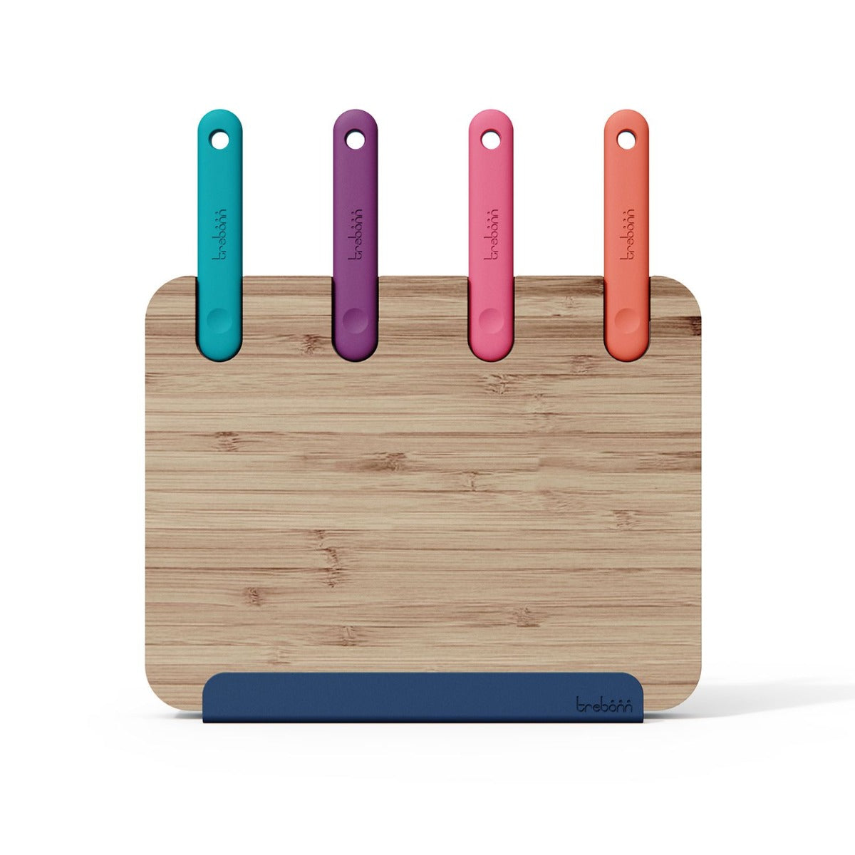 SET 4 COLTELLI IN ACCIAIO INOX CON TAGLIERE IN BAMBÙ E BASETTA PORTA-TABLET