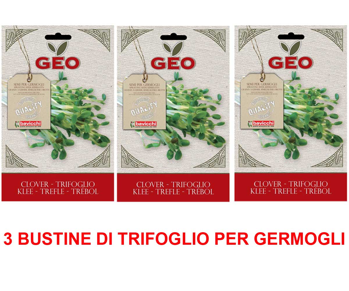 3 CONFEZIONI DI SEMI BIO DI TRIFOGLIO PER GERMOGLI 50GR