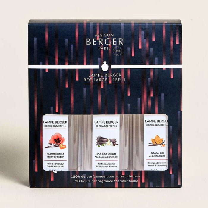 TRIOPACK RICARICA PER "LAMPADA BERGER" 3x250ML VANIGLIA VELLUTO D'ORIENTE AMBRA DORATA